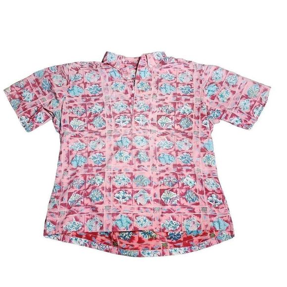 Vintage reyn spooner floral Hawaiian print fish quarter button cotton shirt